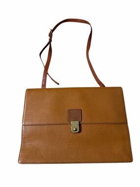 Authentic Burberrys Vintage Tan Leather Laptop Shoulder Bag